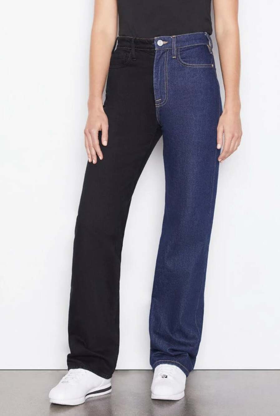 FRAME Womens Le Jane Colorblock Relaxed Jeans Size 23 Blue Black Dell Noir NWT